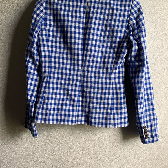 J.Crew Campbell Linen Blend Blue Gingham Check Preppy Academia Office Blazer 2 - Picture 11 of 16